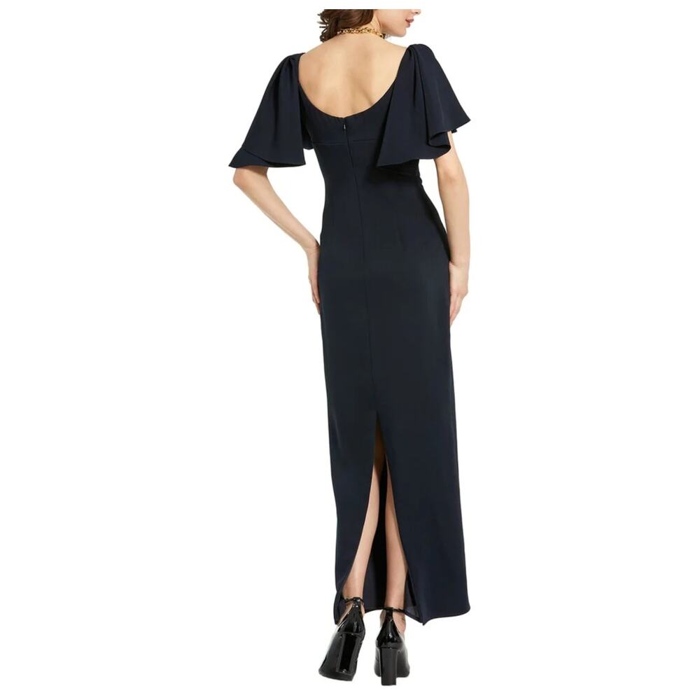 New without Tags Mac Duggal 20962 Black Crepe Flutter Sleeve Maxi Gown Sz 10 - Picture 3 of 16